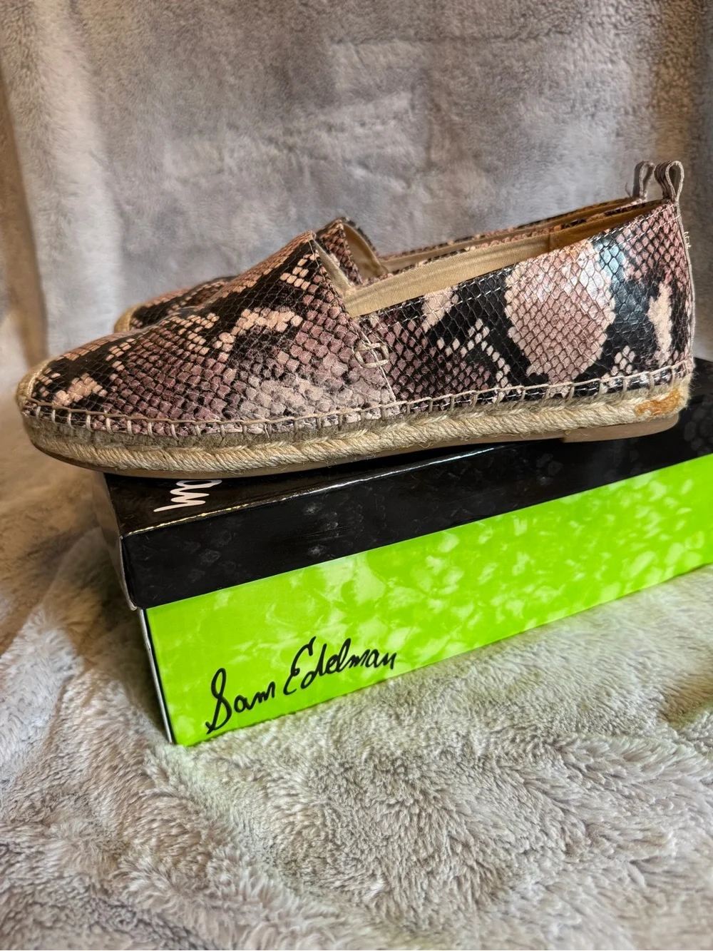 Sam Edelman Khloe Pink Snake-Print Espadrille Slip-On
